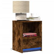 Nachtkastjes 2 st bewerkt hout gerookt eiken 38x34x50 cm LED