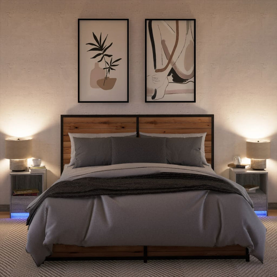 Nachtkastjes met LED-verlichting 2 st bewerkt hout grijs sonoma