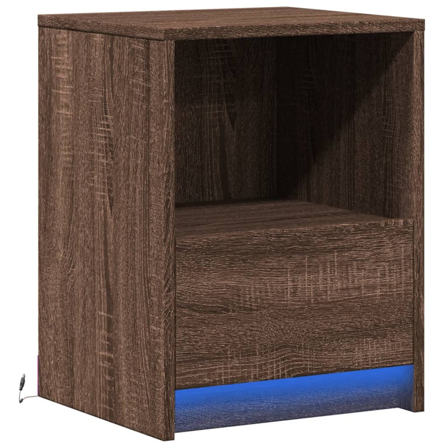 Nachtkastje met LED-verlichting bewerkt hout bruin eikenkleur