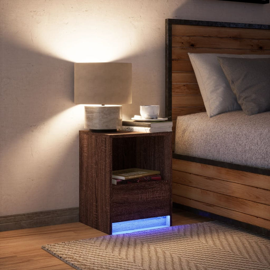 Nachtkastje met LED-verlichting bewerkt hout bruin eikenkleur