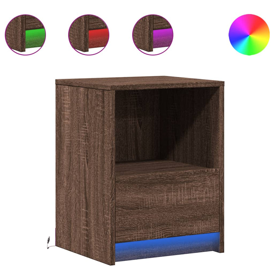 Nachtkastjes met LED 2 st bewerkt hout bruin eikenkleur