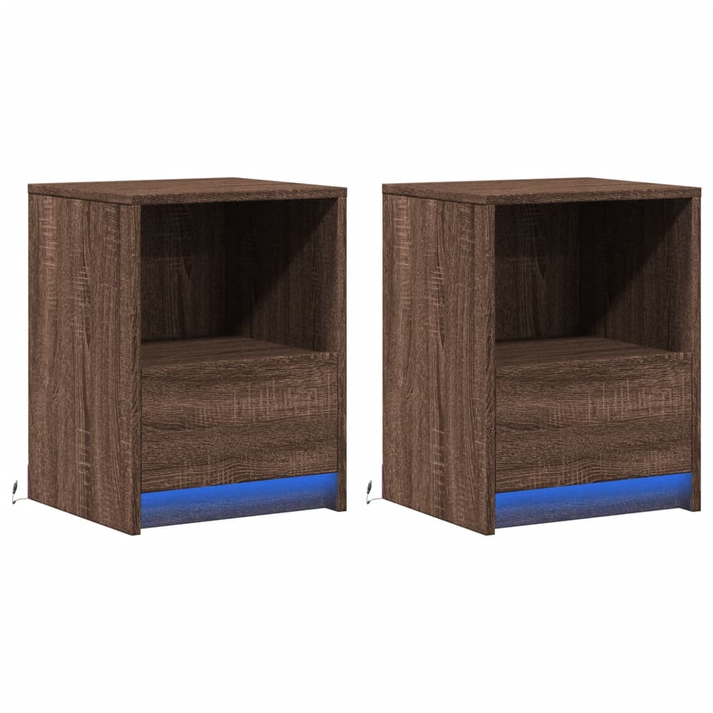 Nachtkastjes met LED 2 st bewerkt hout bruin eikenkleur