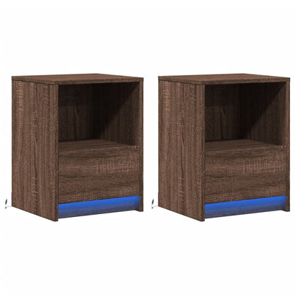 Nachtkastjes met LED 2 st bewerkt hout bruin eikenkleur