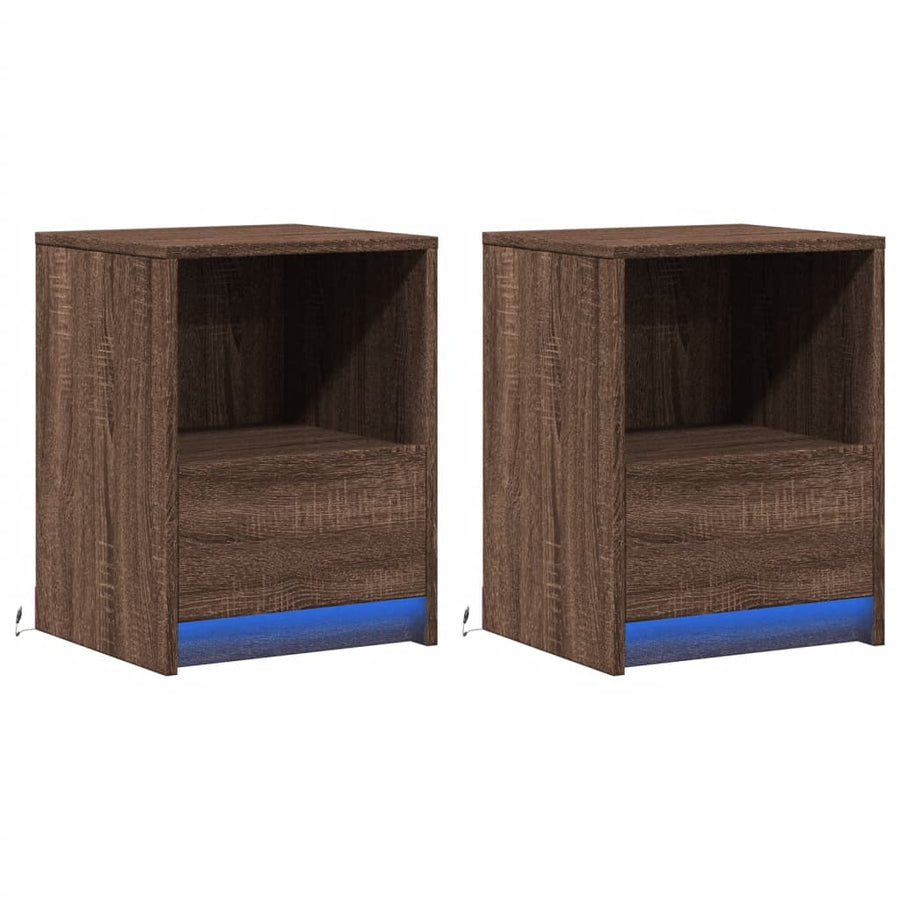 Nachtkastjes met LED 2 st bewerkt hout bruin eikenkleur