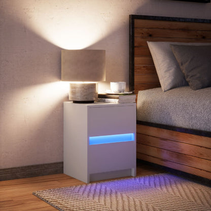 Nachtkastje met LED-verlichting bewerkt hout wit