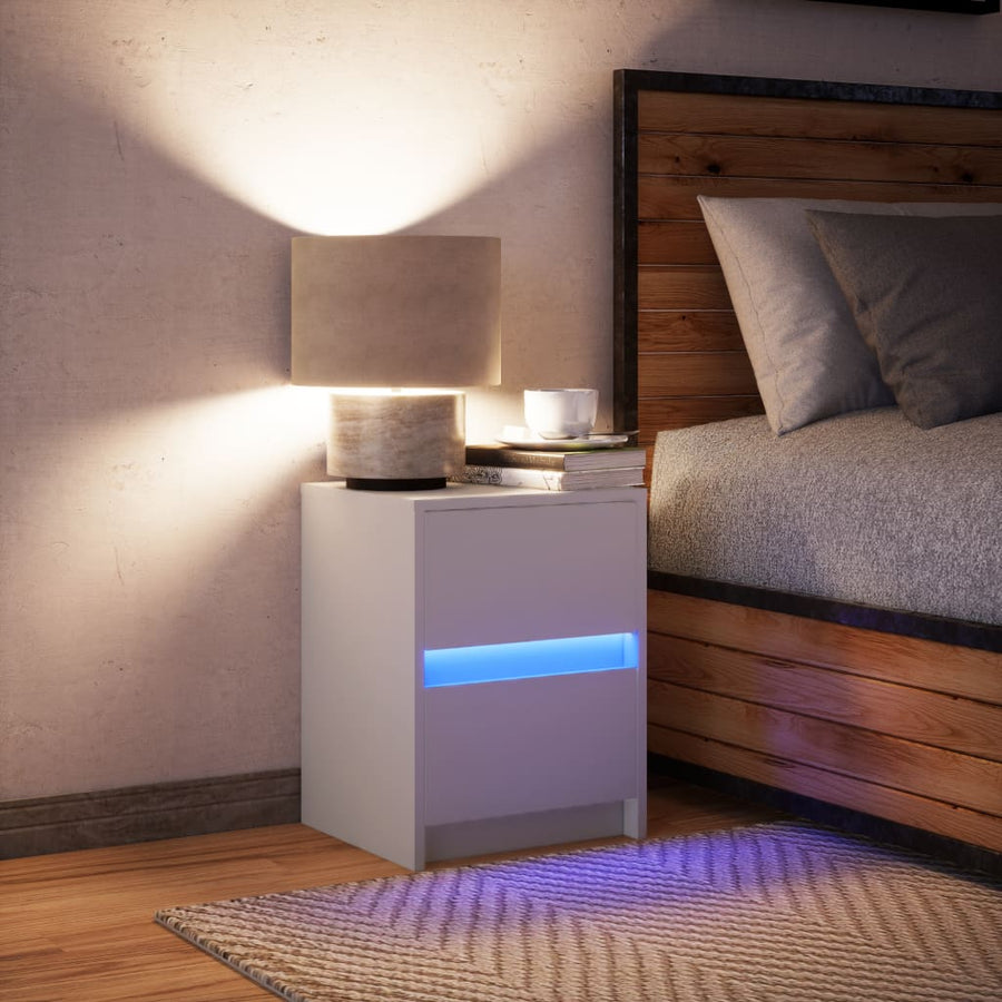 Nachtkastje met LED-verlichting bewerkt hout wit