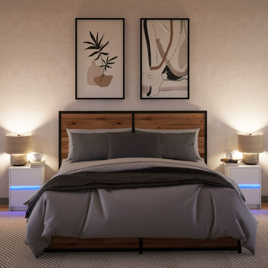 Nachtkastjes met LED-verlichting 2 st bewerkt hout wit
