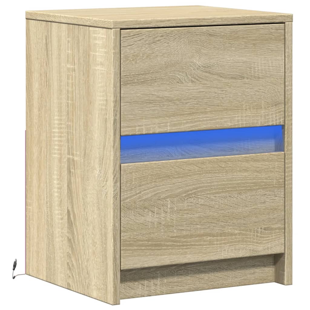 Nachtkastje met LED-verlichting bewerkt hout sonoma eikenkleur