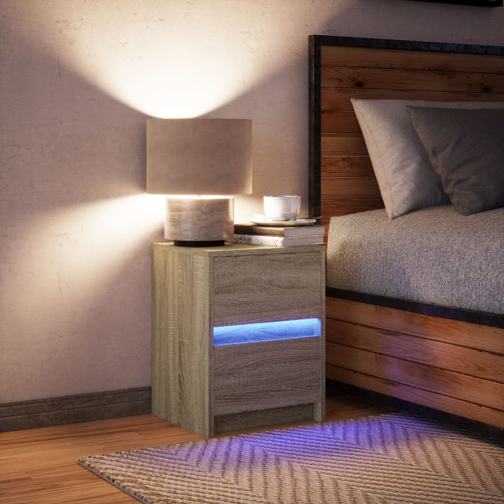 Nachtkastje met LED-verlichting bewerkt hout sonoma eikenkleur