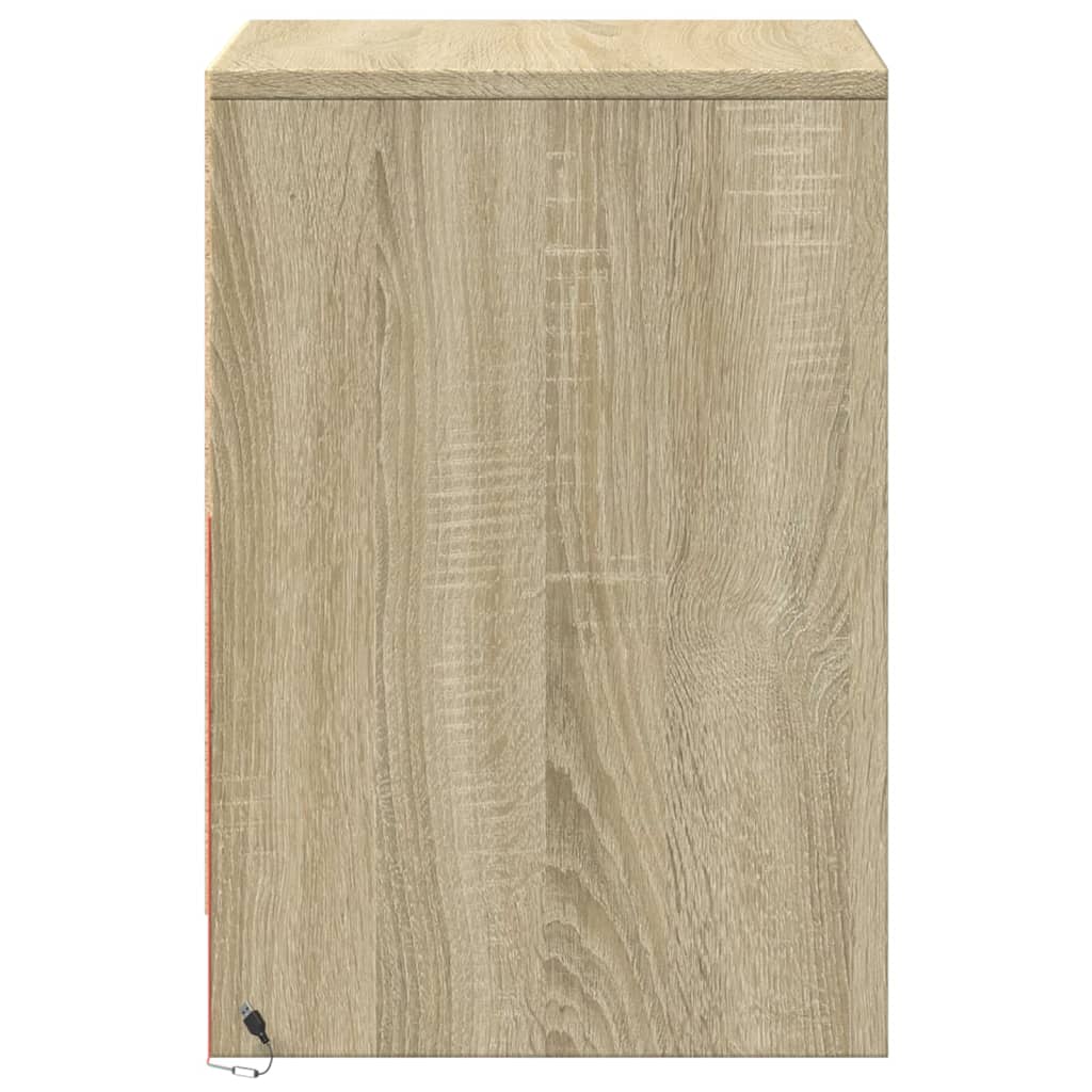 Nachtkastje met LED-verlichting bewerkt hout sonoma eikenkleur