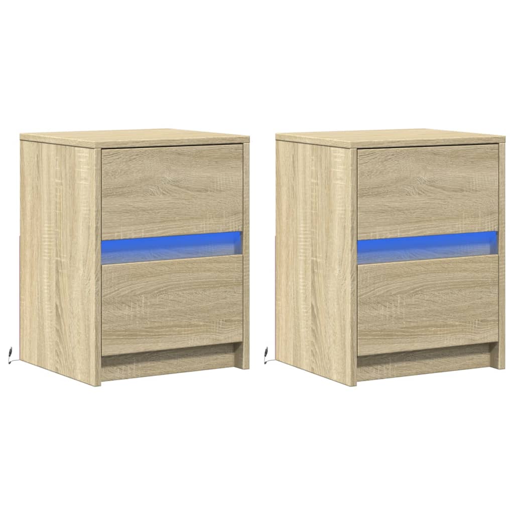 Nachtkastjes met LED-verlichting 2 st bewerkt hout sonoma eiken
