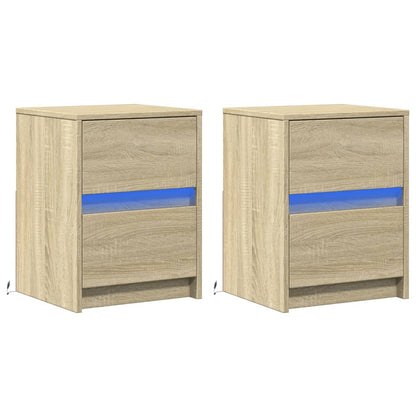 Nachtkastjes met LED-verlichting 2 st bewerkt hout sonoma eiken