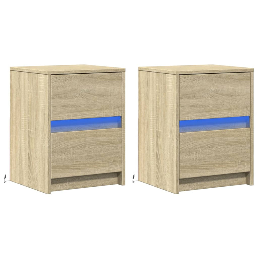 Nachtkastjes met LED-verlichting 2 st bewerkt hout sonoma eiken