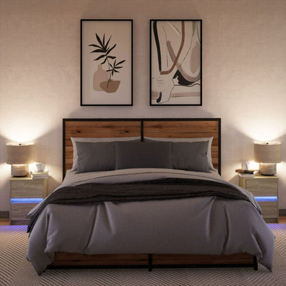 Nachtkastjes met LED-verlichting 2 st bewerkt hout sonoma eiken