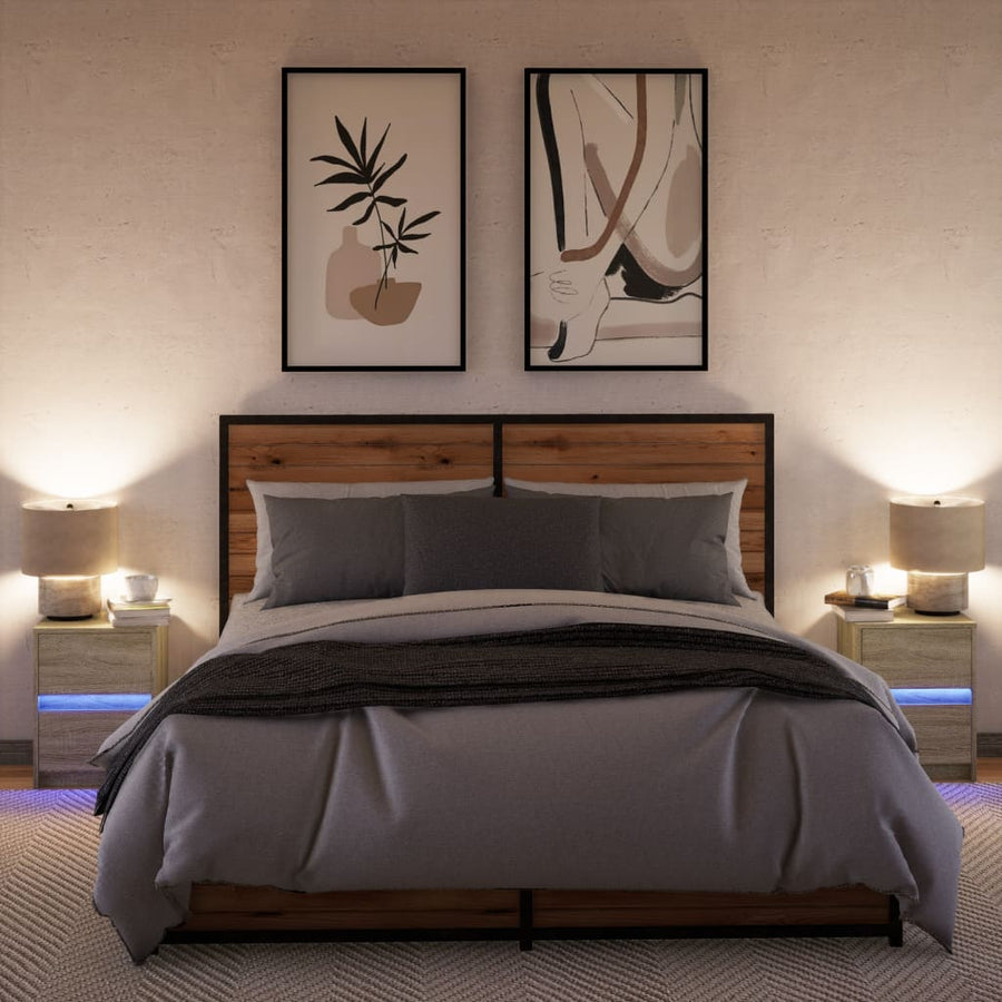 Nachtkastjes met LED-verlichting 2 st bewerkt hout sonoma eiken