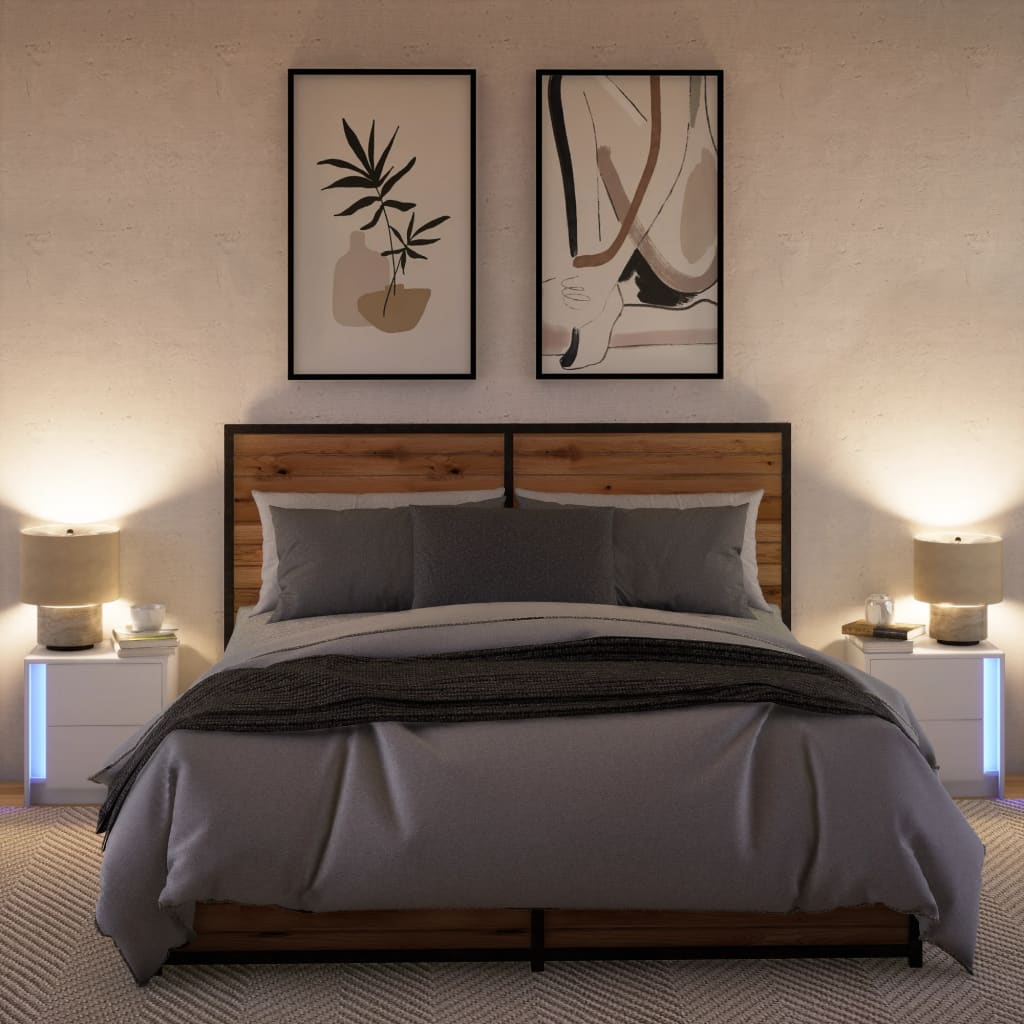 Nachtkastjes met LED-verlichting 2 st bewerkt hout wit