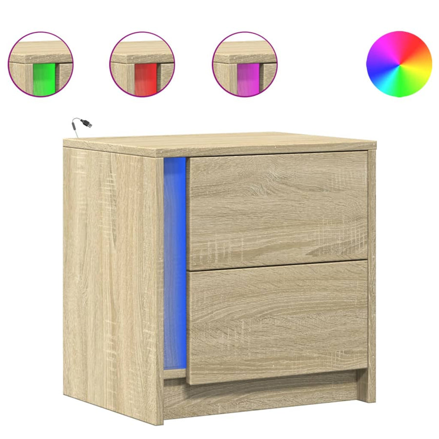 Nachtkastjes met LED-verlichting 2 st bewerkt hout sonoma eiken