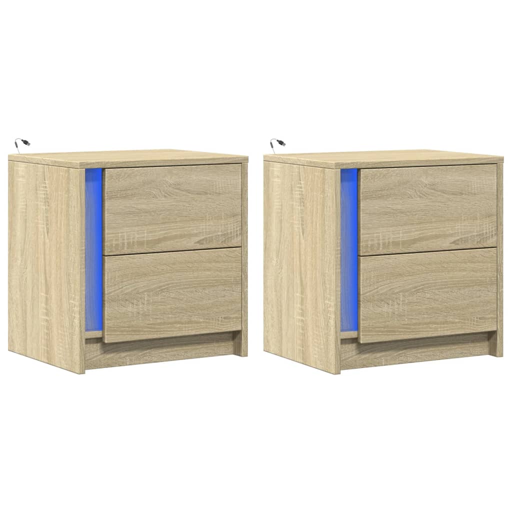 Nachtkastjes met LED-verlichting 2 st bewerkt hout sonoma eiken