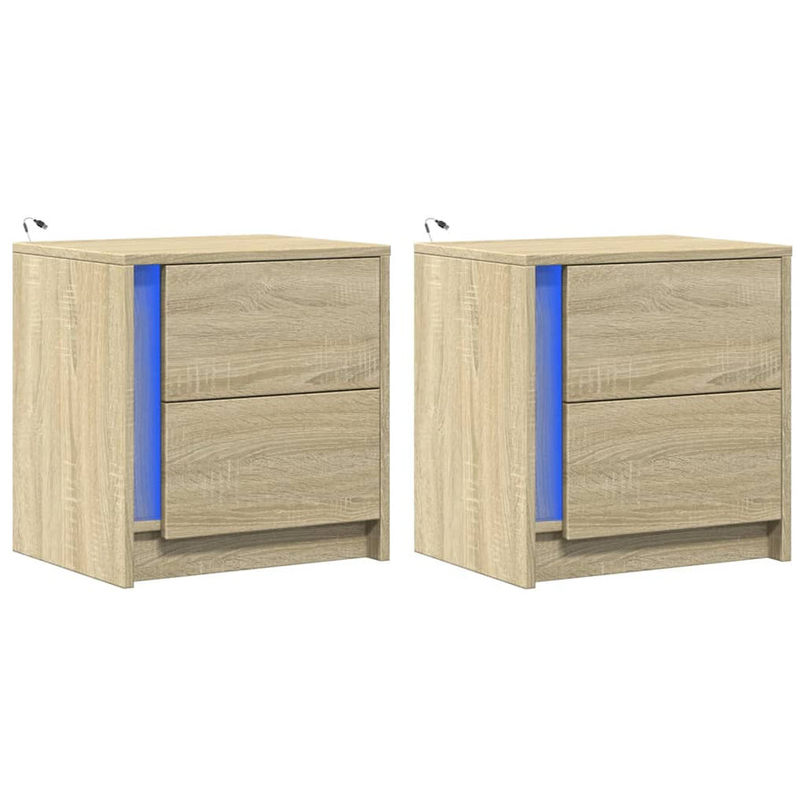 Nachtkastjes met LED-verlichting 2 st bewerkt hout sonoma eiken
