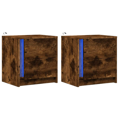 Nachtkastjes met LED 2 st bewerkt hout gerookt eikenkleurig