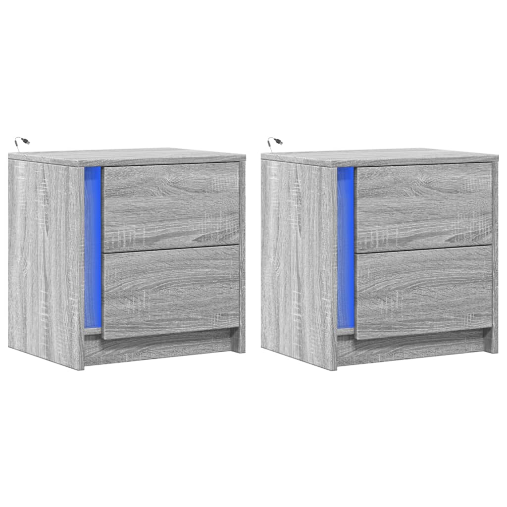 Nachtkastjes met LED-verlichting 2 st bewerkt hout grijs sonoma