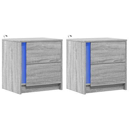 Nachtkastjes met LED-verlichting 2 st bewerkt hout grijs sonoma