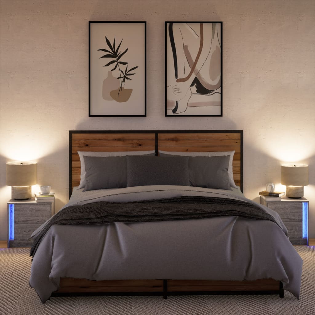 Nachtkastjes met LED-verlichting 2 st bewerkt hout grijs sonoma