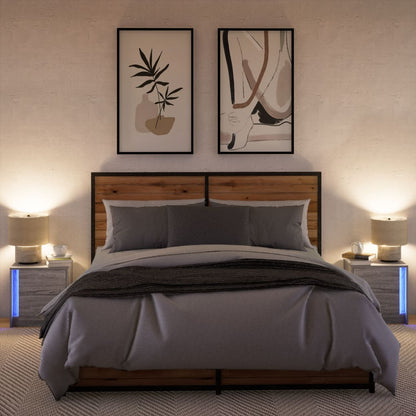 Nachtkastjes met LED-verlichting 2 st bewerkt hout grijs sonoma
