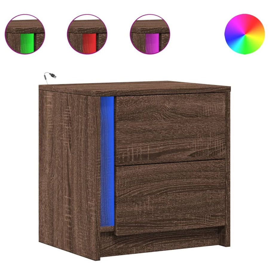 Nachtkastje met LED-verlichting bewerkt hout bruin eikenkleur