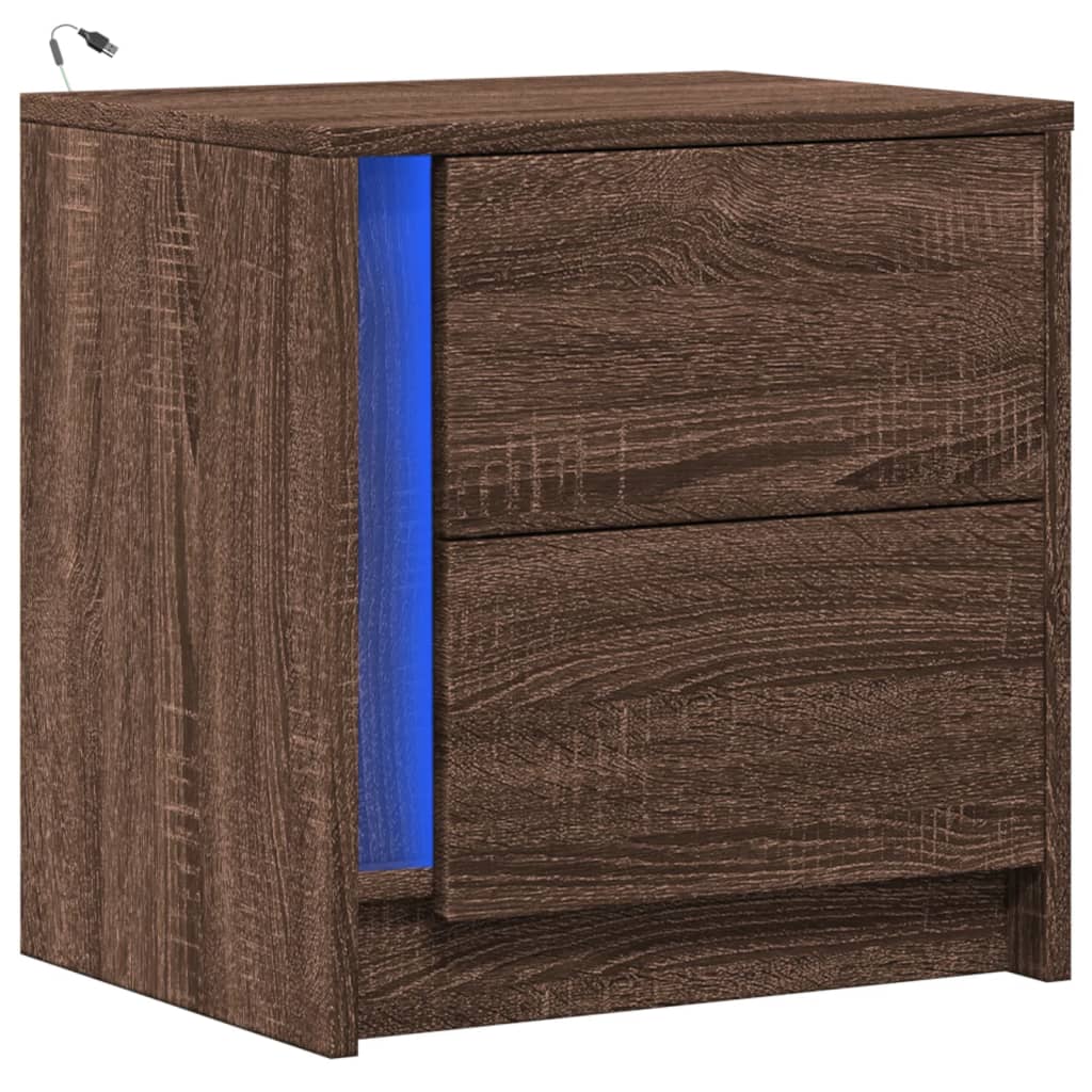 Nachtkastje met LED-verlichting bewerkt hout bruin eikenkleur