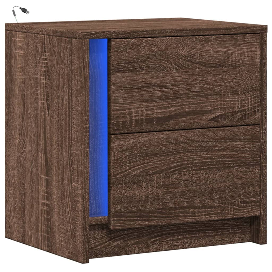 Nachtkastje met LED-verlichting bewerkt hout bruin eikenkleur