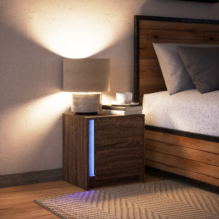 Nachtkastje met LED-verlichting bewerkt hout bruin eikenkleur