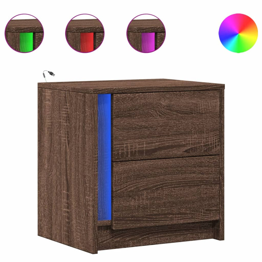 Nachtkastjes met LED 2 st bewerkt hout bruin eikenkleur