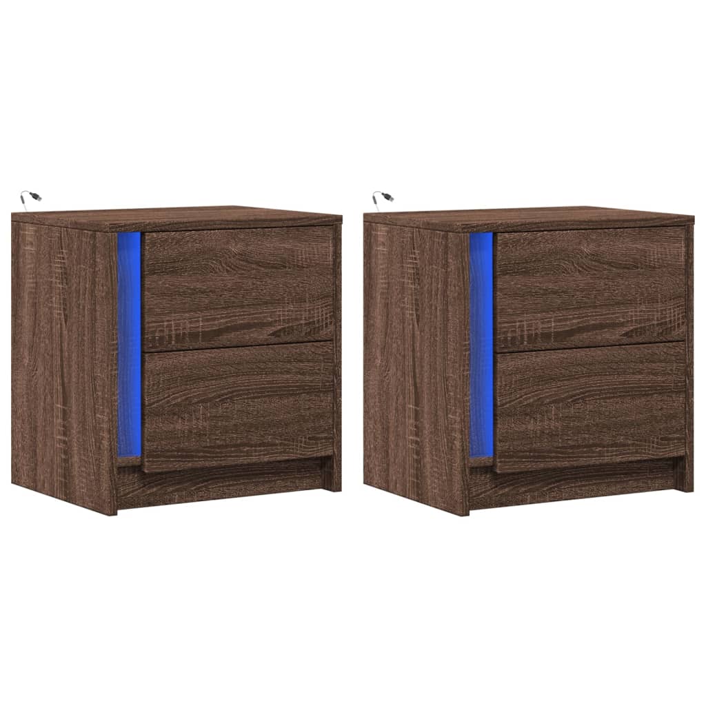 Nachtkastjes met LED 2 st bewerkt hout bruin eikenkleur