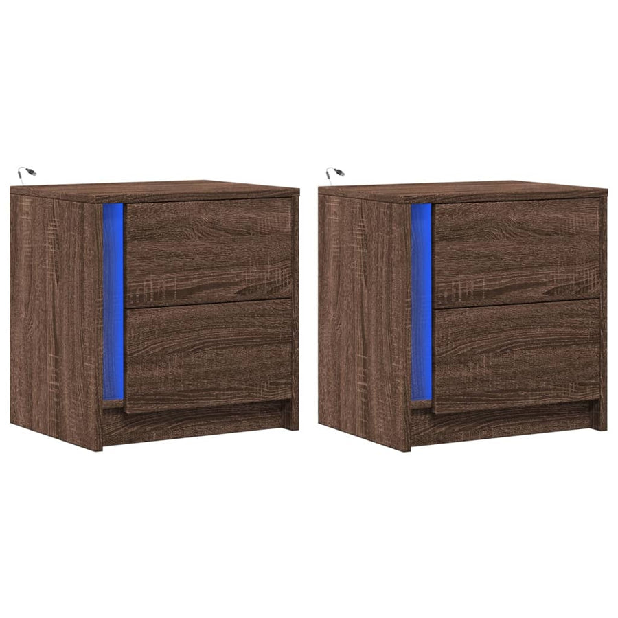 Nachtkastjes met LED 2 st bewerkt hout bruin eikenkleur