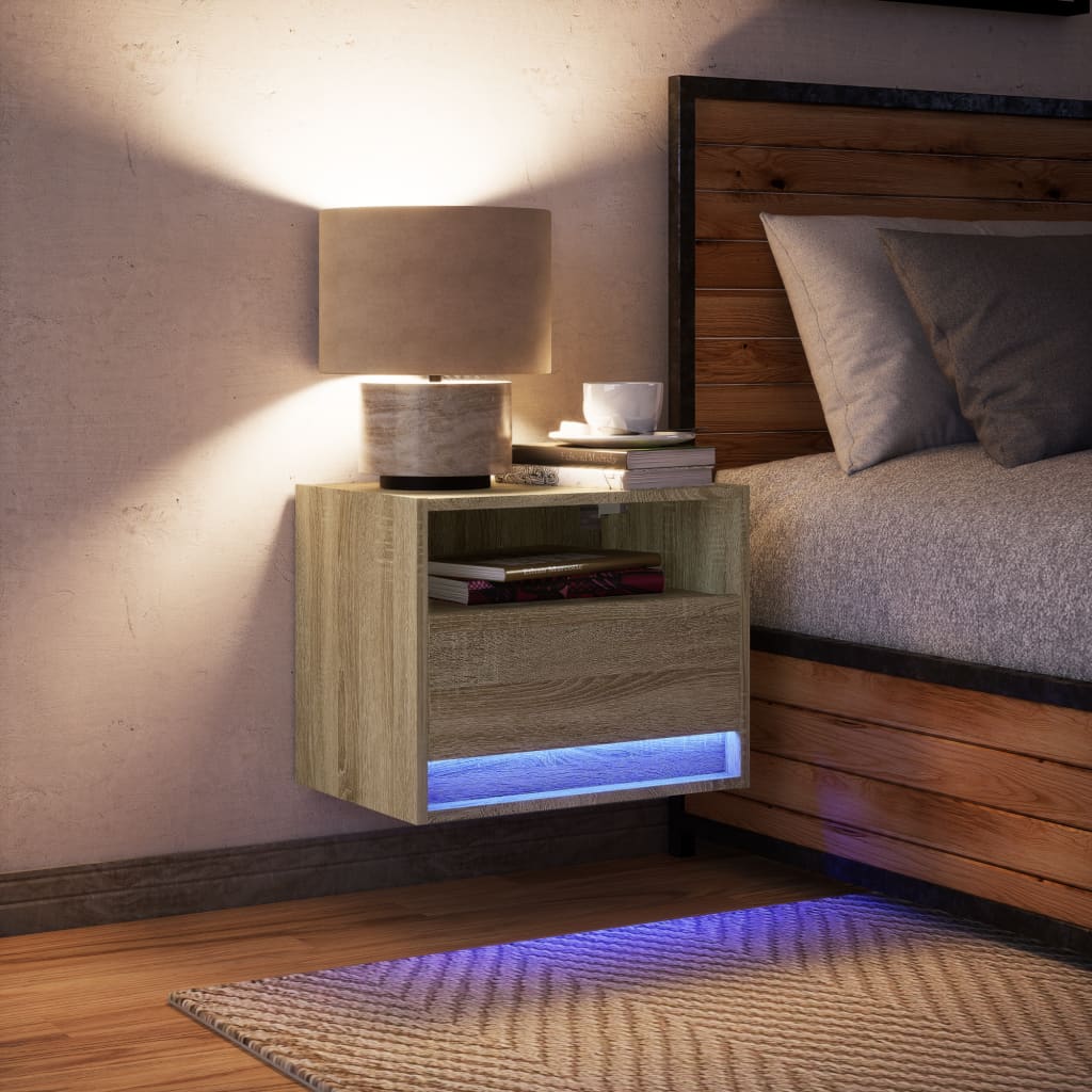 Nachtkastje met LED's wandgemonteerd sonoma eikenkleurig
