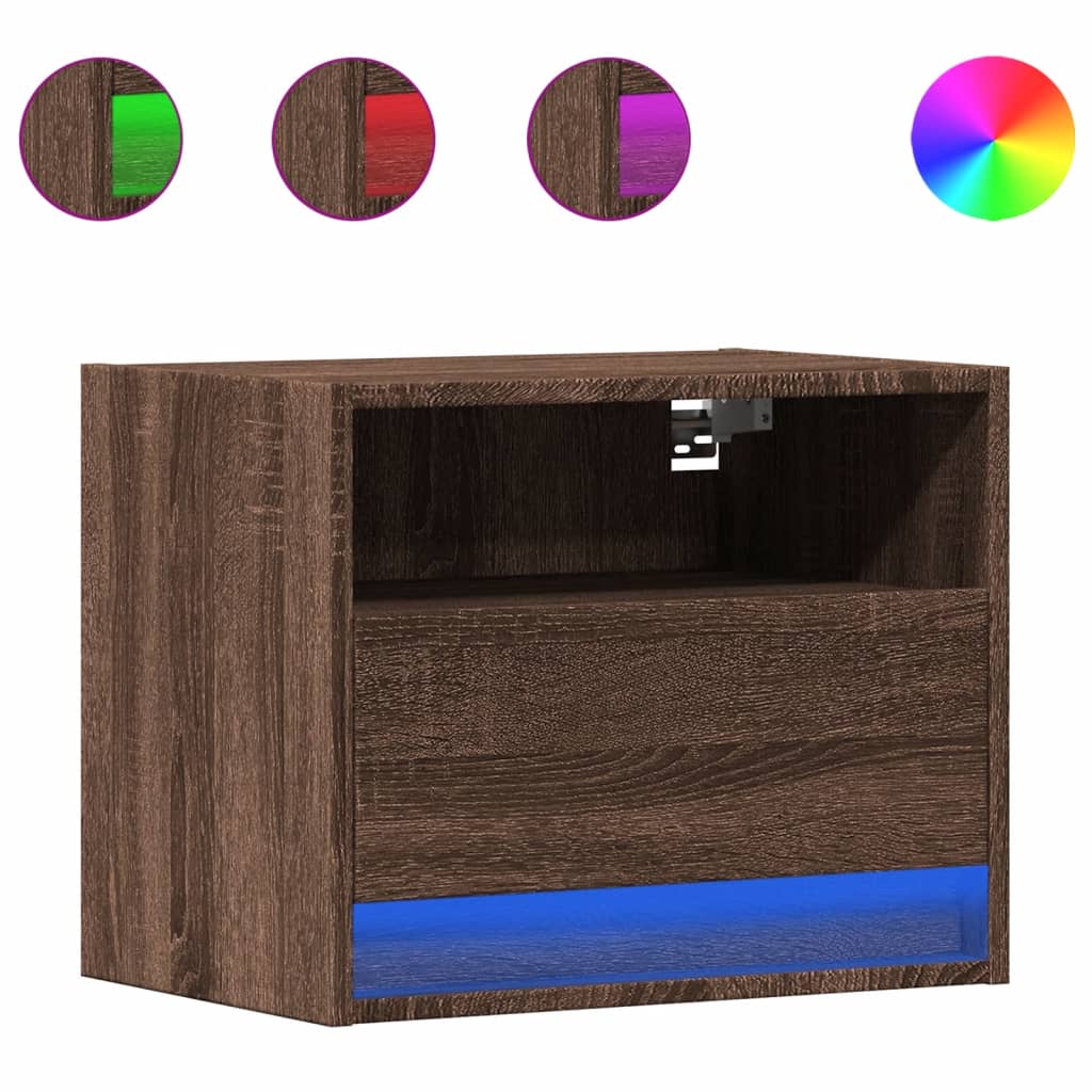 Nachtkastje met LED's wandgemonteerd bruin eikenkleur