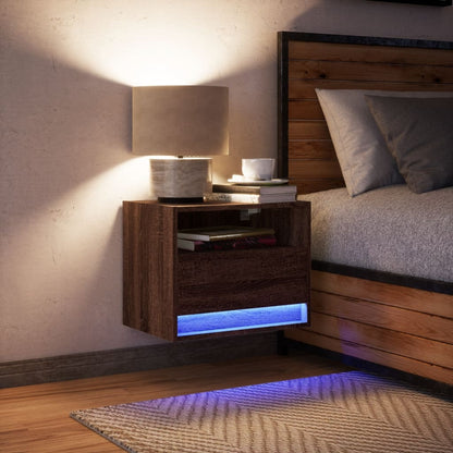 Nachtkastje met LED's wandgemonteerd bruin eikenkleur