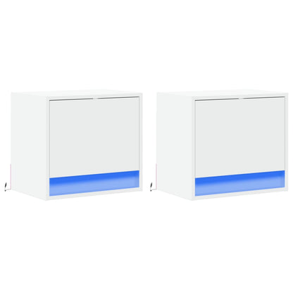 Nachtkastjes met LED's 2 st wandgemonteerd wit