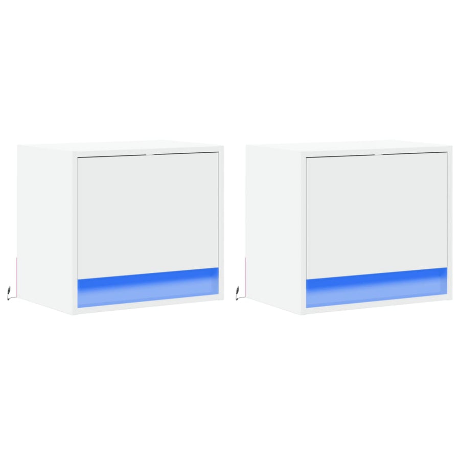 Nachtkastjes met LED's 2 st wandgemonteerd wit