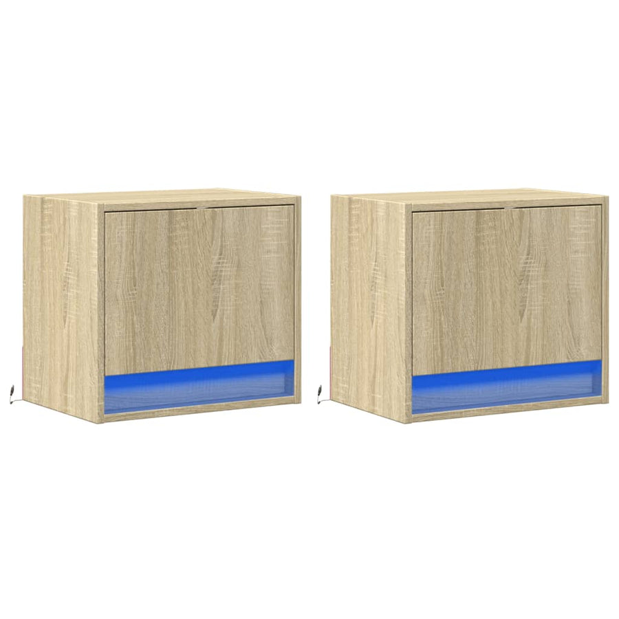 Nachtkastjes met LED wandgemonteerd 2 st sonoma eikenkleurig