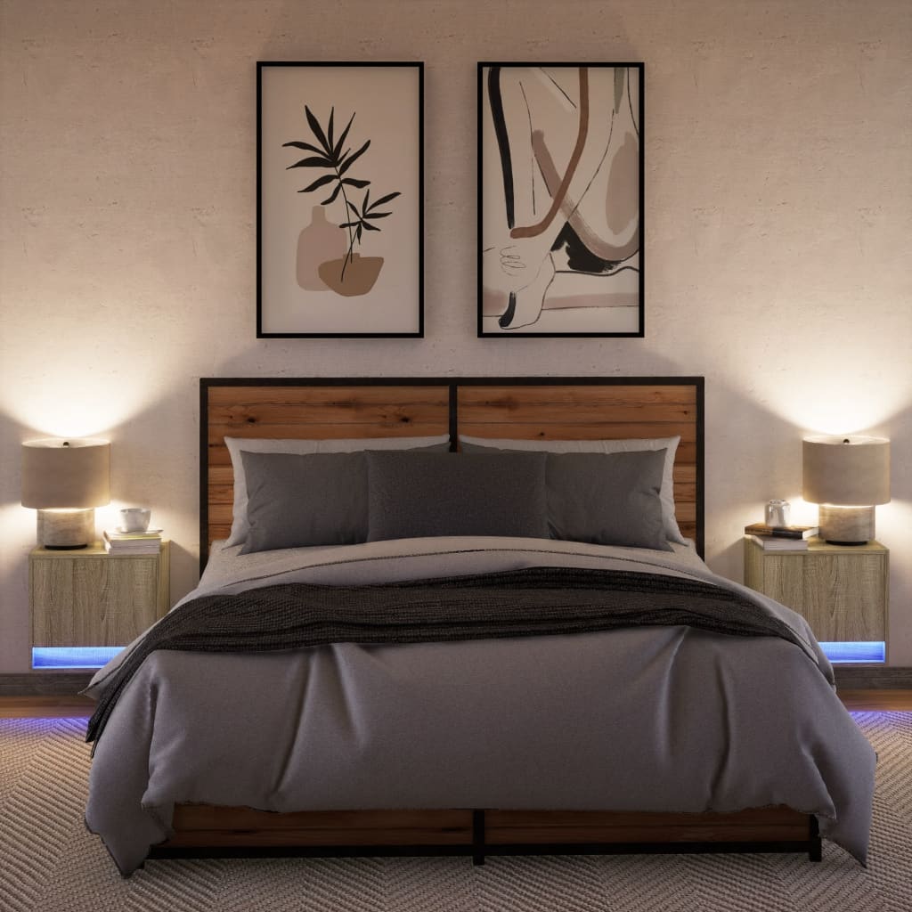 Nachtkastjes met LED wandgemonteerd 2 st sonoma eikenkleurig