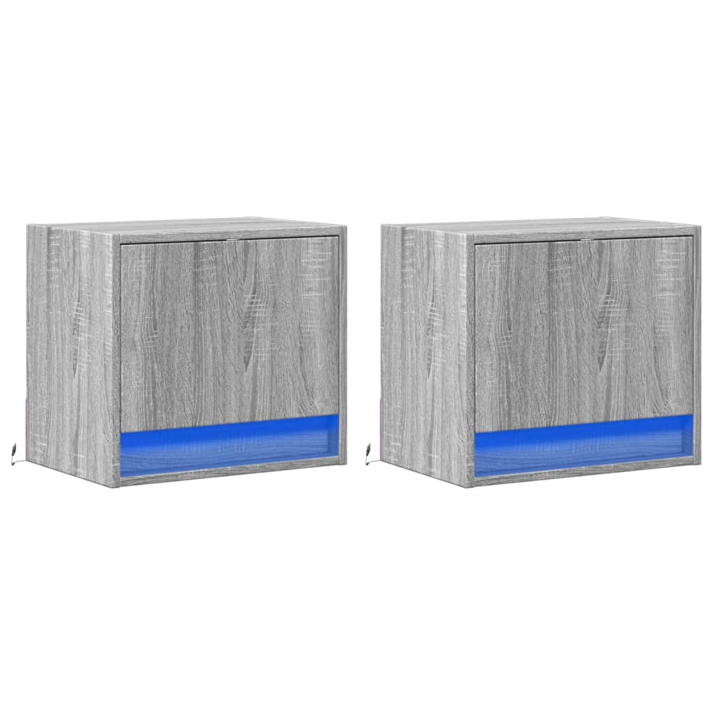 Nachtkastjes met LED's 2 st wandgemonteerd grijs sonoma eiken