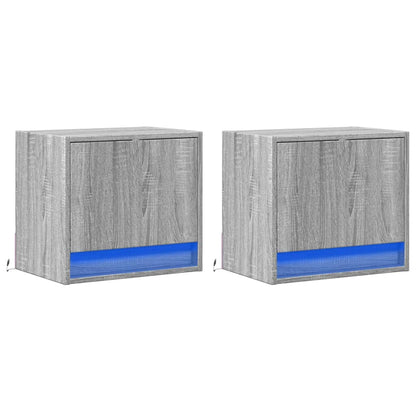 Nachtkastjes met LED's 2 st wandgemonteerd grijs sonoma eiken