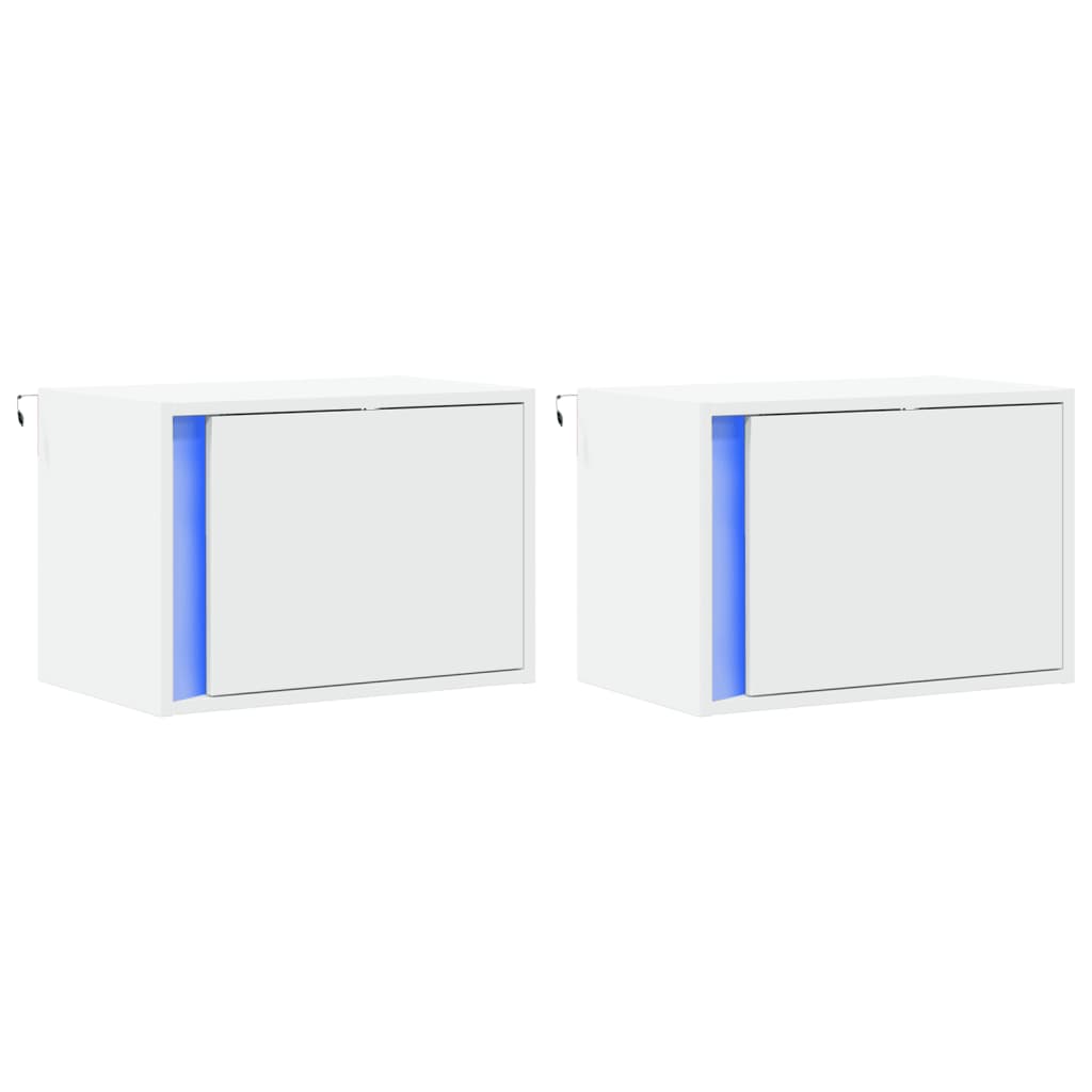 Nachtkastjes met LED's 2 st wandgemonteerd wit