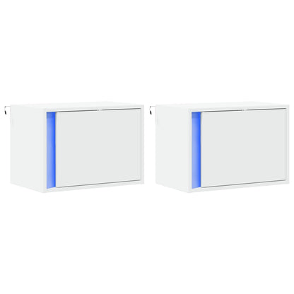Nachtkastjes met LED's 2 st wandgemonteerd wit