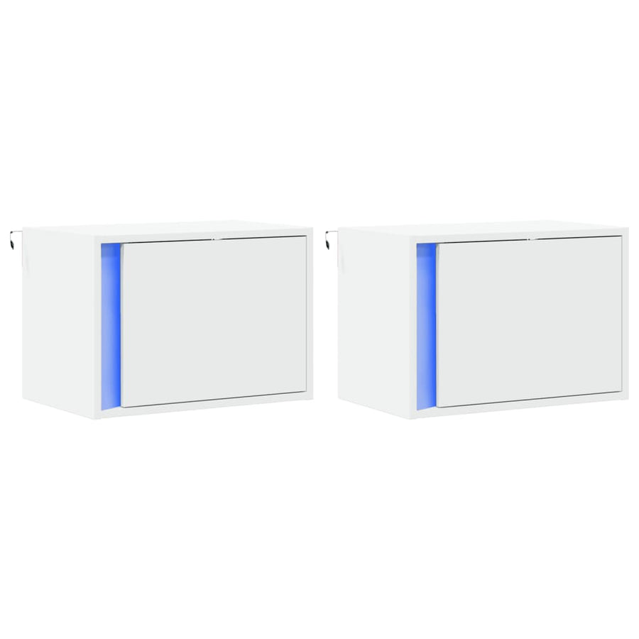 Nachtkastjes met LED's 2 st wandgemonteerd wit