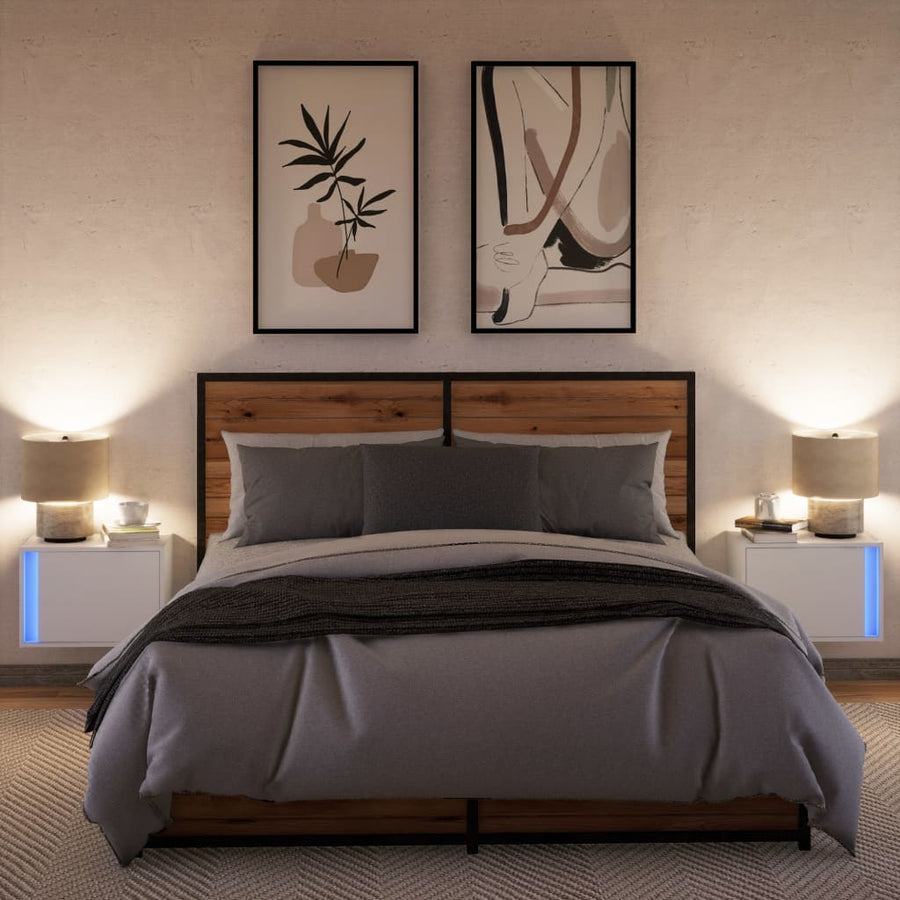 Nachtkastjes met LED's 2 st wandgemonteerd wit