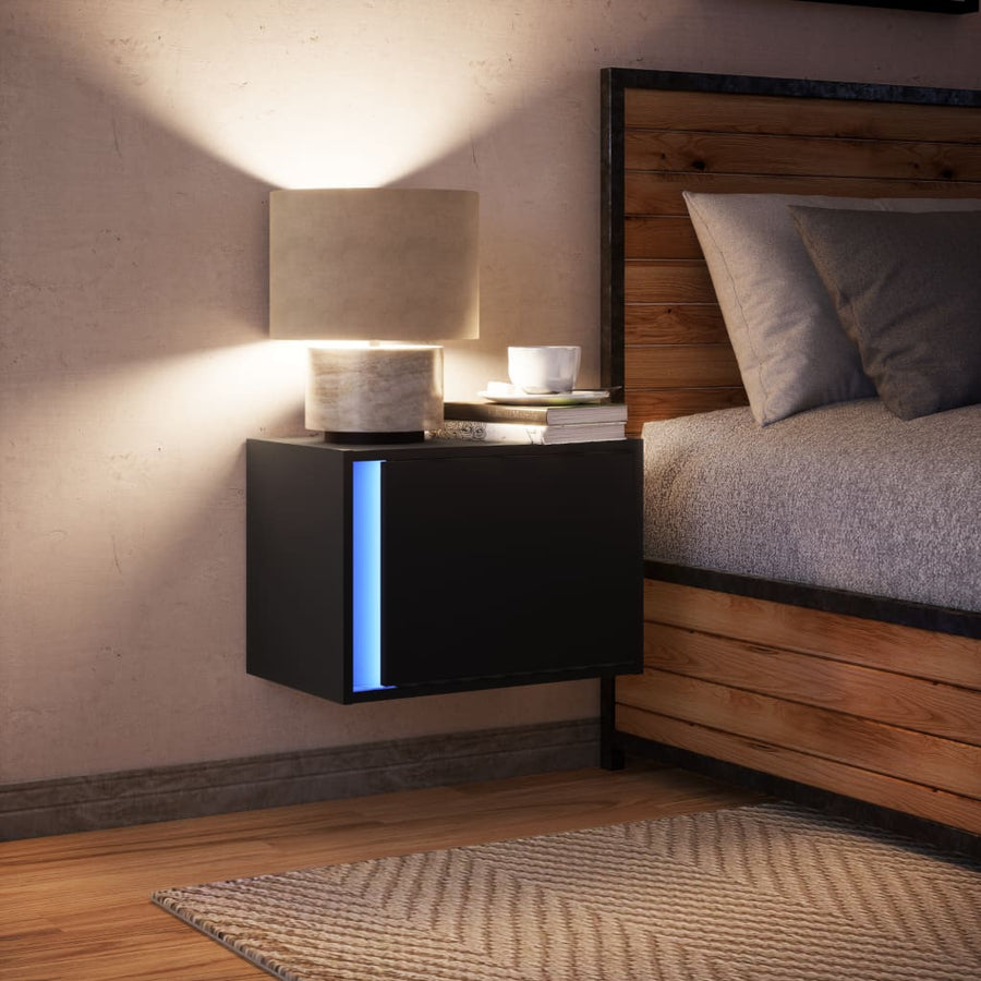 Nachtkastje met LED's wandgemonteerd zwart
