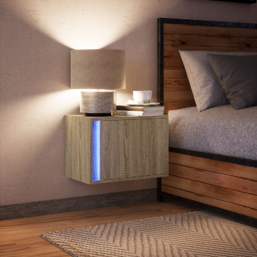 Nachtkastje met LED's wandgemonteerd sonoma eikenkleurig